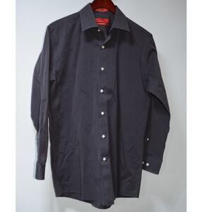 Saks Fifth Avenue RED Dark Gray Trim Fit Dress Shirt 16 32/33